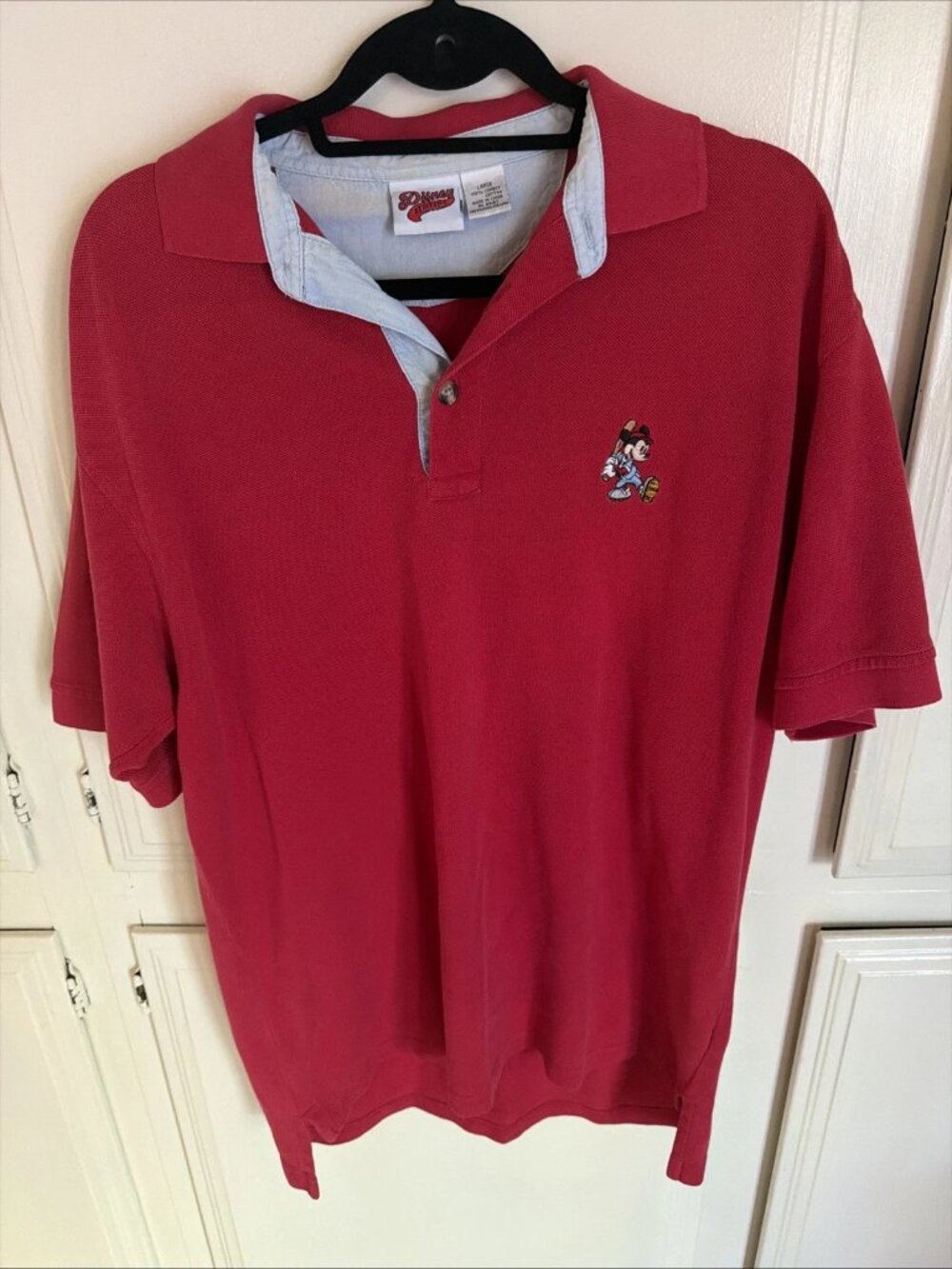 VTG DISNEY ATHLETICS Red Polo Mickey Mouse Baseball Men’s Large